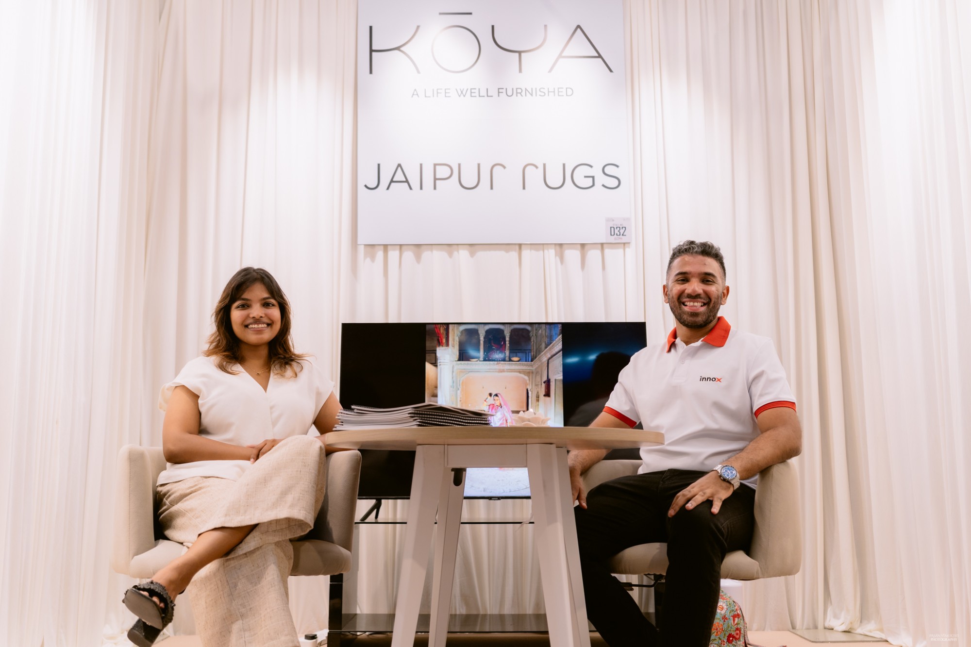 Eena and Vick, founders of Koya, at the Koya x Jaipur Rugs stand